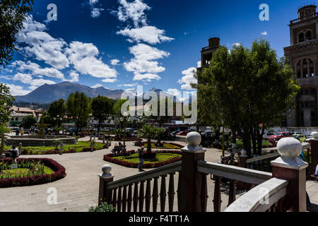 Huaraz, Ancash, Pérou. place principale. Banque D'Images