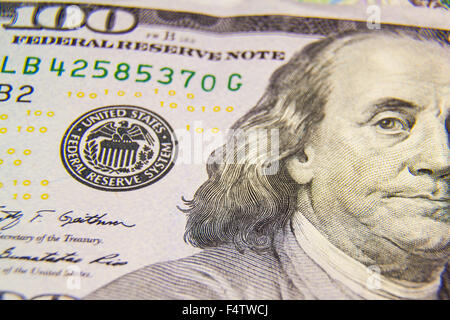 Un houndres dollars, Benjamin Franklin Banque D'Images