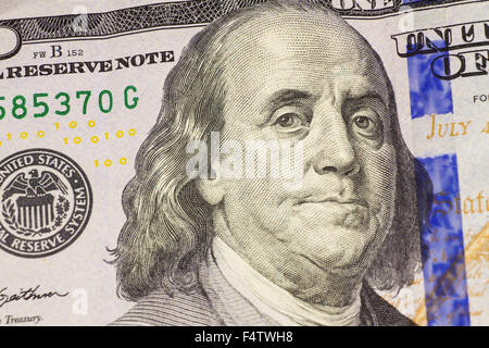 Un houndres dollars, Benjamin Franklin Banque D'Images