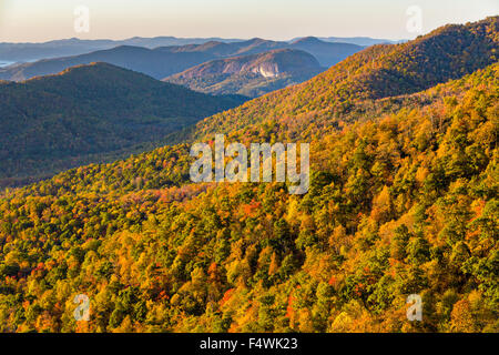 Feuillage de l'automne au lever du soleil dans le Parc National de Blue Ridge Pounding Mill donnent sur l'extérieur de Asheville, Caroline du Nord. Banque D'Images