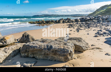 Voir à Benllech Bay, île d'Anglesey, dans le Nord du Pays de Galles, Royaume-Uni. Prise le 12 octobre 2015. Banque D'Images