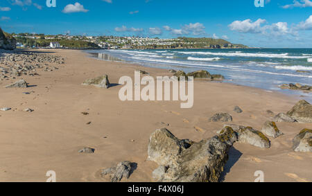 Voir à Benllech Bay, île d'Anglesey, dans le Nord du Pays de Galles, Royaume-Uni. Prise le 12 octobre 2015. Banque D'Images