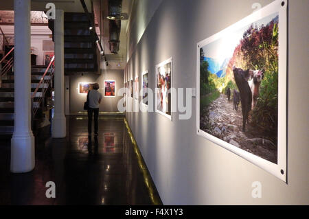 Les visiteurs d'observer des photographies par Shamow'el Rama Surya dans Galerie Photo journalistique comprend 21 Antara photographies avec le thème "Un certain grâce' sur la question des enfants dans les montagnes Arfak, en Papouasie occidentale. (Photo par Azwar / Pacific Press) Banque D'Images