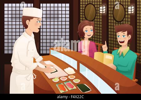 Un vecteur illustration de commande clients sushi dans un restaurant Illustration de Vecteur