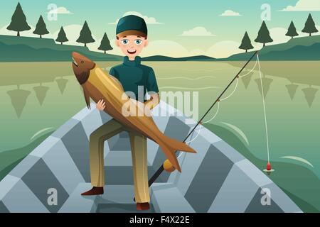 Un vecteur illustration de fisherman holding un poisson Illustration de Vecteur