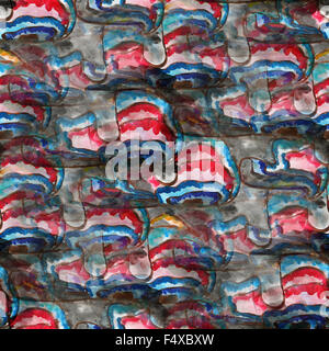 Bleu Rouge noir transparent fond couleur aquarelle écouvillons orange l'eau l'art abstrait Banque D'Images