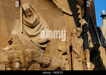 La Sagrada Familia - Détail de l'architecture l'impressionnante cathédrale conçue par Gaudi, en construction depuis 1882 à Barcelone, Banque D'Images