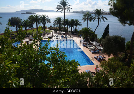 Vue depuis l'hôtel Los Molinos Ibiza, Espagne Banque D'Images