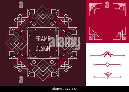 Ensemble de châssis ligne mono art déco des motifs et des lettres des éléments de géométrie. Idéal pour rendre propre carte de vœux. Vecteur EPS10. Illustration de Vecteur