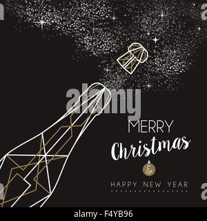 Joyeux noël bonne année champagne design à l'art déco style contour. Idéal pour les cartes de vœux de Noël ou de vacances poster Illustration de Vecteur