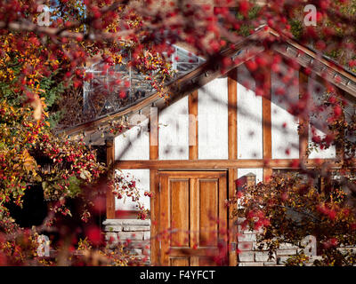 Une vue sur le parc Jardin Japonais au chalet (maison), Public Boffins Innovation Place de Saskatoon, Saskatchewan, Canada. Banque D'Images