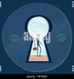 Keyhole Businessman Concept Vue à travers le trou de la porte Illustration de Vecteur