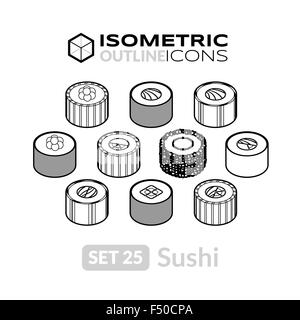 Grandes lignes isométriques icons set 25 Illustration de Vecteur