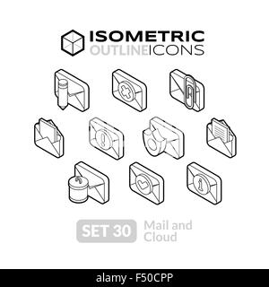 Grandes lignes isométriques icons set 30 Illustration de Vecteur