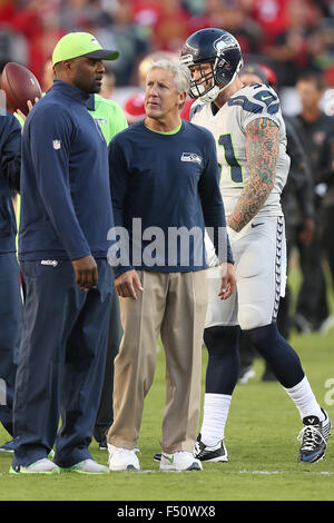 Santa Clara, CA. 22 octobre, 2015. L'entraîneur-chef Seattle Pete Carroll au cours de l'action dans un match contre les NFL San Francisco 49ers à Levi's Stadium à Santa Clara, CA. Les Seahawks a gagné 20-3. © csm/Alamy Live News Banque D'Images