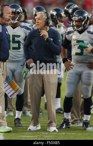 Santa Clara, CA. 22 octobre, 2015. L'entraîneur-chef Seattle Pete Carroll au cours de l'action dans un match contre les NFL San Francisco 49ers à Levi's Stadium à Santa Clara, CA. Les Seahawks a gagné 20-3. © csm/Alamy Live News Banque D'Images