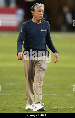 Santa Clara, CA. 22 octobre, 2015. L'entraîneur-chef Seattle Pete Carroll au cours de l'action dans un match contre les NFL San Francisco 49ers à Levi's Stadium à Santa Clara, CA. Les Seahawks a gagné 20-3. © csm/Alamy Live News Banque D'Images