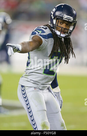 Santa Clara, CA. 22 octobre, 2015. Richard Sherman évoluait de Seattle au cours de l'action dans un match contre les NFL San Francisco 49ers à Levi's Stadium à Santa Clara, CA. Les Seahawks a gagné 20-3. Daniel Gluskoter/CSM/Alamy Live News Banque D'Images