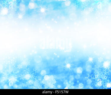 Bleu décoration fond de Noël avec des flocons de lumières et de flou Banque D'Images