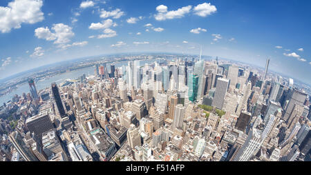 Objectif Fisheye Vue aérienne de Manhattan, New York, USA. Banque D'Images