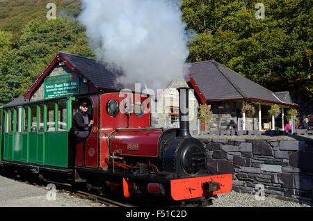 Llanberis Lake Railway stream train à Gilfach Ddu Snowdonia Station Gwynedd au Pays de Galles Cymru uK GO Banque D'Images