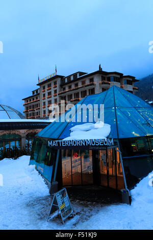 Neige de l'hiver, le Musée du Cervin, Zermatt, Valais, Alpes valaisannes, suisse, sud de l'Europe. Banque D'Images