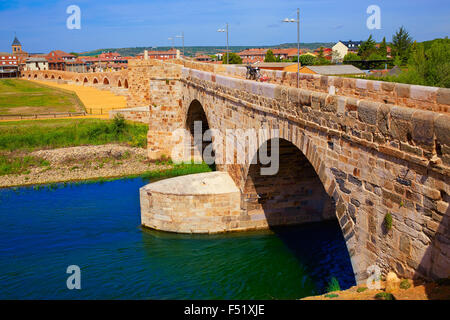 Pont de la rivière Orbigo Passo Honroso Saint James Way en Castilla Leon Espagne Banque D'Images