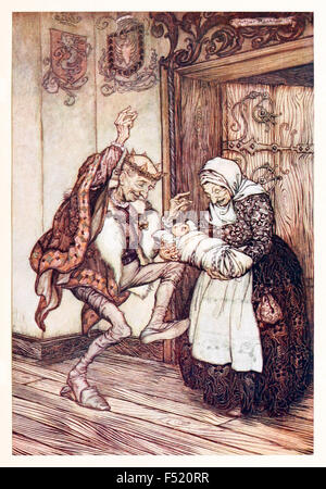 "Le roi lui-même ne pourrait pas contenir de joie.' de 'Briar Rose' (Sleeping Beauty) dans 'Les contes des frères Grimm's', illustration par Arthur Rackham (1867-1939). Voir la description pour plus d'informations. Banque D'Images