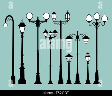 Ensemble de lampes de rue en télévision, style vector Illustration de Vecteur