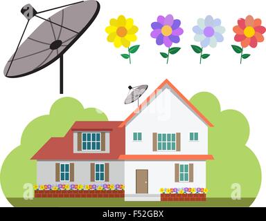 Chambre avec télévision satellite et télévision dans le jardin de fleurs, style vector Illustration de Vecteur