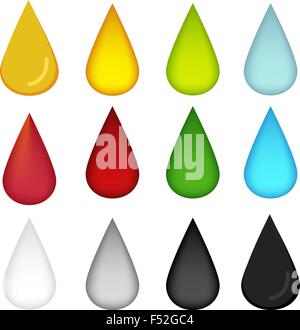 Goutte d'eau dans de nombreuses couleurs, huile, sang, eau, lait et poison, vector Illustration de Vecteur