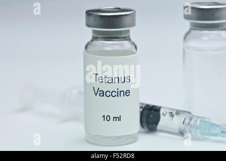 Le vaccin antitétanique dans le verre flacon et seringue.