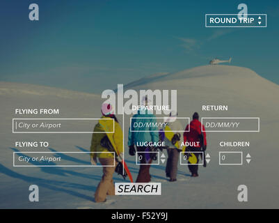 Vol aller-retour Réservation recherche Travel Concept Banque D'Images