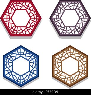 Ensemble de châssis de fenêtre hexagonale en chinois traditionnel, papier coaster Illustration de Vecteur