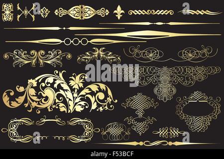 Collection de golden vintage design des éléments isolés sur noir Illustration de Vecteur