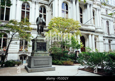 L'ancien hôtel de ville de Boston statue de Benjamin Franklin Banque D'Images