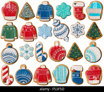 Collection de Noël gingerbread cookies isolated on white Banque D'Images