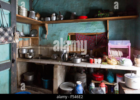 Dorikha ferme, cuisine, village de La Vallée d'Aha, Bhoutan Banque D'Images