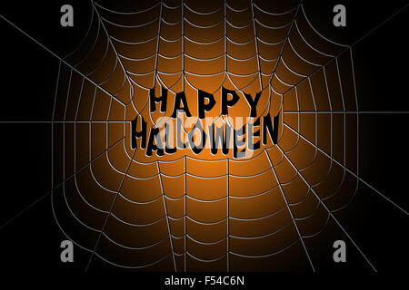 Spider web avec Happy Halloween text pendaison au milieu sur un gradient background Banque D'Images