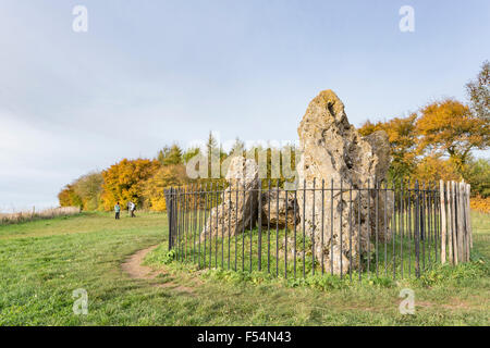 Le Whispering Knights, un lieu de sépulture néolithique, une partie de l'Rollright Stones, Oxfordshire, England, UK Banque D'Images