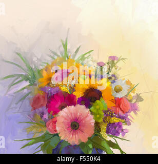 Peinture à l'huile nature morte bouquet de fleurs dans un vase Banque D'Images