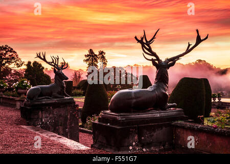 Lever du soleil sur la terrasse de Bowood House dans le Wiltshire. Banque D'Images