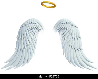 Éléments de conception - angel wings et halo doré isolé sur fond blanc Banque D'Images