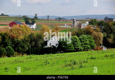 Le Comté de Lancaster en Pennsylvanie : les fermes amish situé au milieu des terres agricoles Banque D'Images