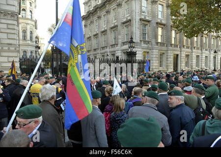 Londres, Royaume-Uni. 28 Oct, 2015. Royal Marine protestation, Londres, Royaume-Uni. Une protestation en servant les Royal Marines et l'ancien Marines à l'extérieur des portes de Downing Street à Londres appelant le Gouvernement à libérer de prison Royal Marine Sergent Alexander Blackman. La protestation est venu sur l'anniversaire officiel du Royal Marines : 28 octobre 2015 STUART WALKER Crédit : STUART WALKER/Alamy Live News Banque D'Images