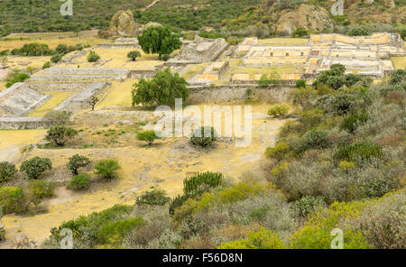 Une vue aérienne de Yagual site archéologique, Oaxaca, Mexique. Ces ruines date de 1250-1521 Ma. Banque D'Images