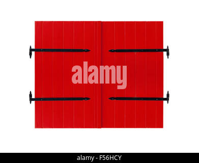 Porte en bois rouge isolé sur fond blanc Banque D'Images