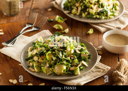 Kale et choux de Bruxelles salade avec vinaigrette au citron et Almons Banque D'Images