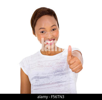 Portrait of smiling young African woman giving thumb up Banque D'Images