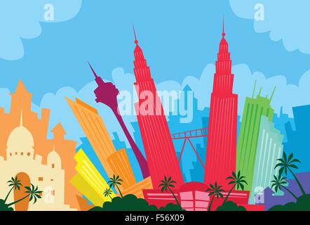 Kuala Lumpur Malaisie Abstract City Skyline Silhouette gratte-ciel Illustration de Vecteur